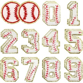 22Pcs Iron on Numbers Patches, Chenille Patches Gold Edges Baseball Iron on Patch Embroidered Applique for Jeans Bags Hat DIY Clothing Repair