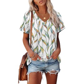 Alaroo Plus Size Tops for Women Short Sleeve Tshirt Shirts V Neck Spring Summer 2025 Floral Print 04 3XL