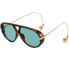 Breaksun Women's Oversized Aviator Sunglasses Retro Trendy Shield Sun Glasses Big Orange lens Vintage Shades (Tortoise/Green)