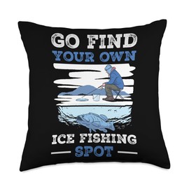 Ice Fishing Reel and Rod Combon Ice Fisher Fisherman Accessories for Men Fisher Ice Fishing Throw Pillow, 18x18, Multicolor