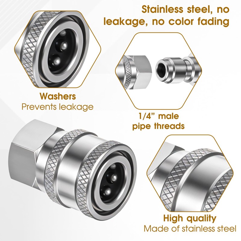Bruislard 4 Sets NPT 1/4 Inch Pressure Washer Coupler, Stainless