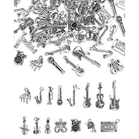 YETOOME 90 Pcs Tibetan Musical Instrument Charms, Silver Music Charms Pendants for Necklace Bracelet Earrings Jewelry Making and Crafting,15 Styles