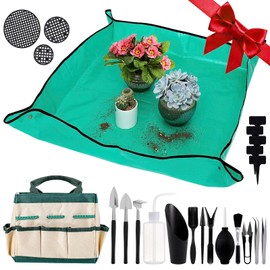 44 pcs Succulent Tool Set - 39.4" Indoor Plant Repotting Mat and 19 Pcs Mini Gardening Hand Tools Bag, Garden Plants Transplanting Supplies for Women Gardener Gifts Outdoor, Green