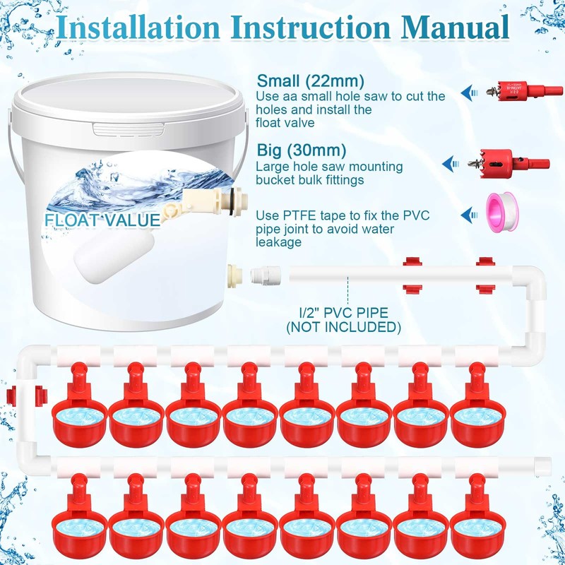 Tiangrid Complete Set Pipeline Automatic Poultry Nipple Waterer, 1/2" PVC