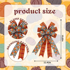 LINGMIN Fall Bows for Wreath, Thanksgiving Pumpkin Wreath Bows Autumn Leaves Bows White Black Buffalo Plaid Bows Orange Burlap Bows for Front Door Indoor Outdoor Wall Decoration Supplies Ornaments 19