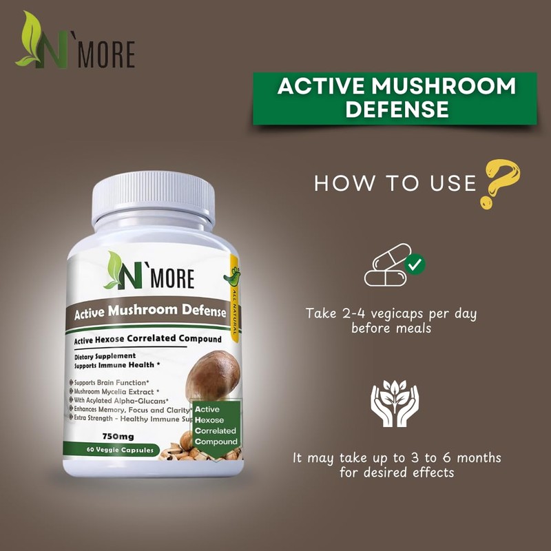 N' MORE Six Active Mushroom Defense Dietary Supplement Supports Immune