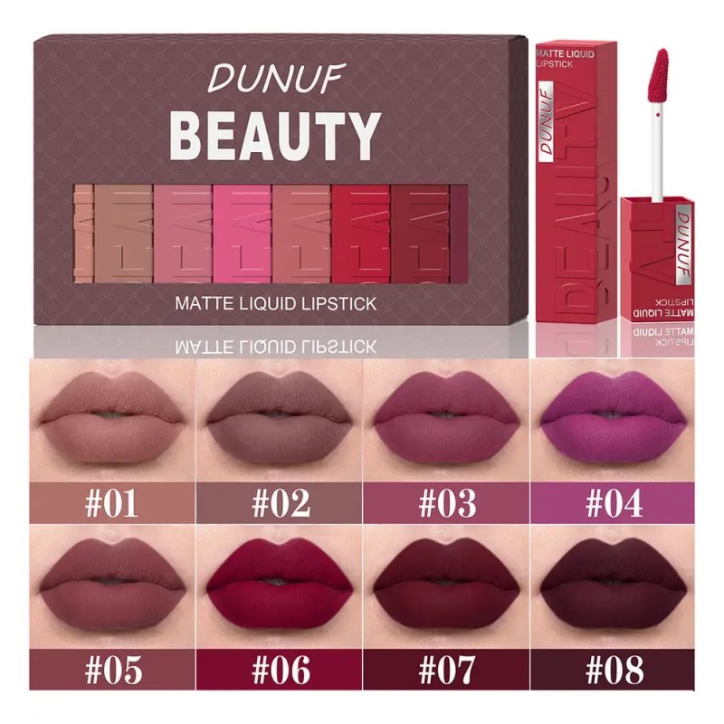 Set 8 Labiales Líquidos Mate Dunuf Beauty