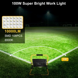 100W LED Work Light, 10000LM Bright Work Lights on Stand, IP66 Waterproof 6500K Portable Flood Light, 13.1ft 4M Cord with Plug, LED Worklight Construction Lights for Job Site Repairing Workshop Garage