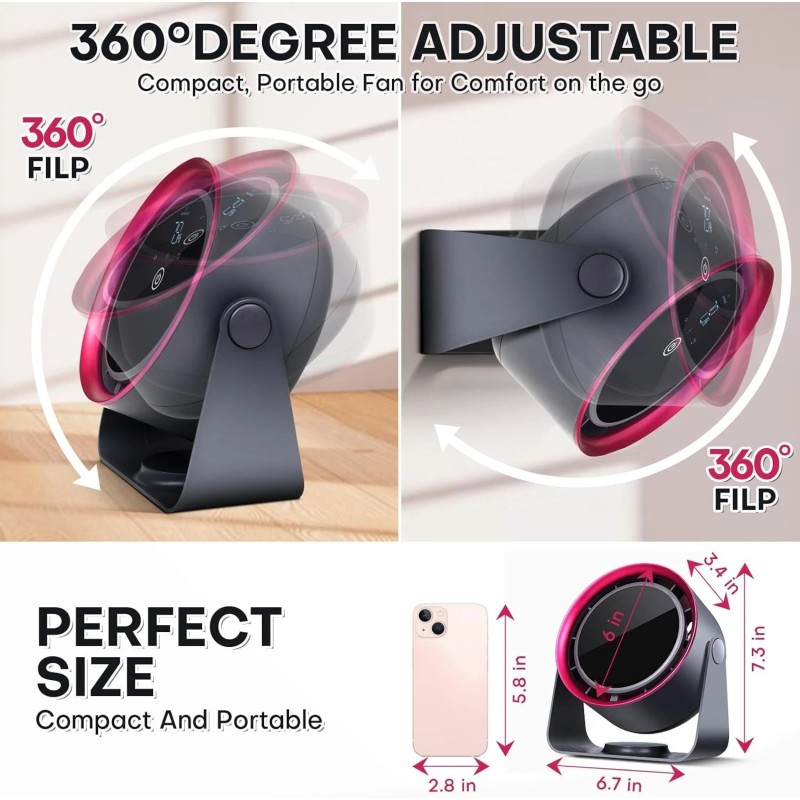 Rechargeable Desk Fan 5 Speeds Quiet Strong Airflow Small Display