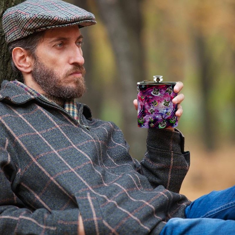 Funny Guy Mugs Space Cats Stainless Steel 7oz Hip Flask