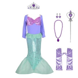 Lito Angels Princess Ariel Mermaid Dress Costume Party Fancy Dress with Accessories for Children Girls Size 7-8 Years 128 (Tag Number 130)