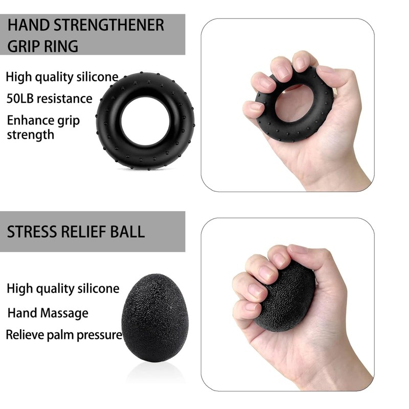 Grip Strengthener Kit 7 Pack, Adjustable Resistance Forearm Exerciser, Finger