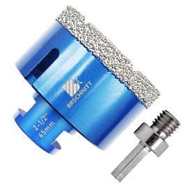 2-1/2 Inch Diamond Core Drill Bit for Porcelain Tile Ceramic Marble Granite Drilling,BRSCHNITT 1pc Vacuum Brazed Diamond Hole Saw with 5/8-11 Thread (65mm)&Adapter