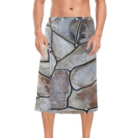 Kjovgcb Men's Half-Length Bath Towel Dress Bath Body Wrap, Absorbent Polyester Spa Towel Robe Bathrobe Elastic Waistband Print Seamless Chipped Stones Texture Grey Brown
