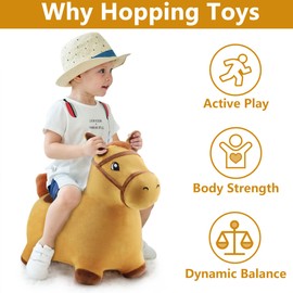 iPlay, iLearn Bouncy Pals Hopping Horse, Toddler Girl Boy Inflatable Bouncing Animal Hopper Toy, Outdoor Indoor Plush Ride on Bouncer, Baby Birthday Gift 18 Month 2 3 4 Year Old Kid - Horse