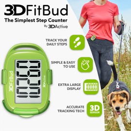 3DActive 3D-FitBud Simple Pedometer with Clip and Lanyard A420S (Green)