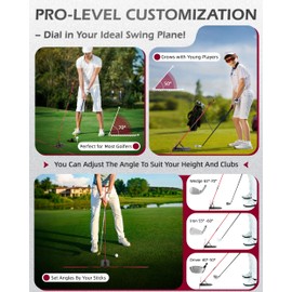 FAITIO Golf Alignment Sticks with Stick Holder Adjustable for Correct Swing Plane&Accuracy Portable Practice Aid for Beginners Red