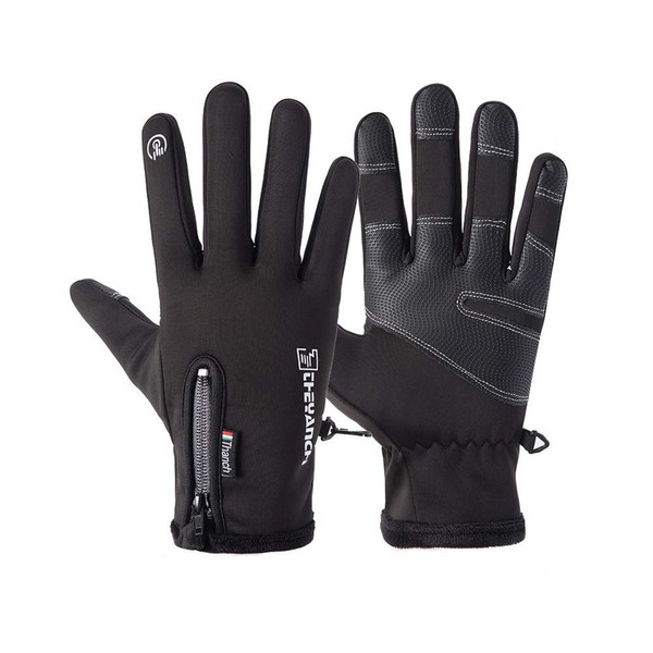 KOUTEI Outdoor Gloves, Cold Protection, Thick, Water Repellent, Touch Panel Compatible, Sports Gloves, Bicycle Gloves, Thermal Windproof, Climbing Cycling Gloves, Anti-Slip, Unisex, Black, M