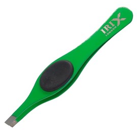 Irix London Soft Grip Slanted Tweezers – Precision Eyebrow & Facial Hair Plucking Tool – Ergonomic Stainless Steel Tweezer (Oval Green Slanted)