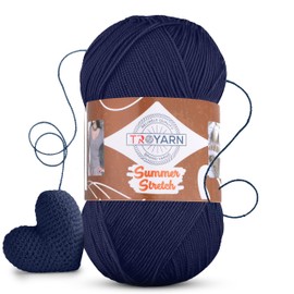 Troyarn Summer Stretch Acrylic Yarn for Crocheting - 1 Skein Blue Yarn Made from 100% Elastic Microfiber Acrylic for Knitting, 100gr 438 yds (114361 - Navy Blue)