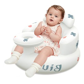 Inflatable Baby Seat for Babies 3 Months and Up, Toddler Floor Seats for Sitting Up, Sit-Me-Up Floor Chair Built-in Air Pump Baby Seats, Blow Up Baby Chair with Back and Neck Support (Strawberry)