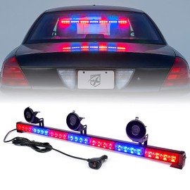 Xprite Police Lights, 31.5 Inch LED Traffic Advisor Light Bar, 21 Flashing Patterns w/Suction Cup, Interior Windshield Deck Emergency Lights for Vehicle Police Volunteer Trucks, Red Blue