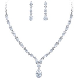 EVER FAITH Mujer Sets de Joyería Cristal Zirconia Cúbica Gota de Agua Collar Arete Set para Novia