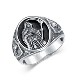 Santa Muerte Ring 925 Sterling Silver Size 9 Grim Reaper Signet Rings Goth Skull Jewelry for Men