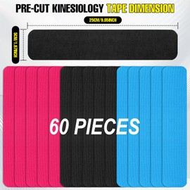 Kinesiology Tape Precut (3 Rolls 60 Precut Strips) Waterproof Athletic tape for Athletes Muscle Relief Elastic Sports Tape for Ankle Knee Shoulder Muscles (Pink Black Blue)