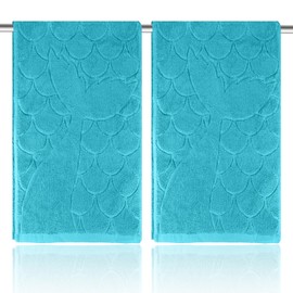 UHRMF 2pcs Mermaid Blue Hand Towels for Bathroom 100% Cotton Turquoise Coastal Beach Ocean Teal Hand Towel for Bathroom Kitchen Gift Hotel Spa Sport Housewarming Decor (Mermaid Blue, 2*Hand Towel)
