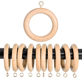 INANOSA 24 Pcs Handcrafted Natural Beech Wood Curtain Rings with Hooks – 3.5" Outer, 2.7" Inner Diameter – Smooth Wooden Drapery Rings for Rod with Metal Hooks