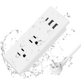 IPX6 Recessed Power Strip Waterproof, Weatherproof Flush Mount Furniture Power Outlet with 2 Outlets & 3 USB Ports for Bathroom, 6FT Cord (ETL Listed)