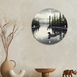 godblessign Vacation Time Wall Clock Loon Rustic 15 Inch Large Wall Clocks Battery Operated Silent Non-Ticking Farmhouse Wall Decor for Bedroom Living Room