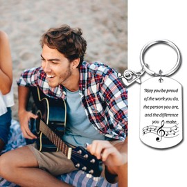 GiftYou Inspirational Music Keychain with Note - Metal Key Chain Appreciation Gift for Enthusiasts, Singers, Musicians, Silver, Medium