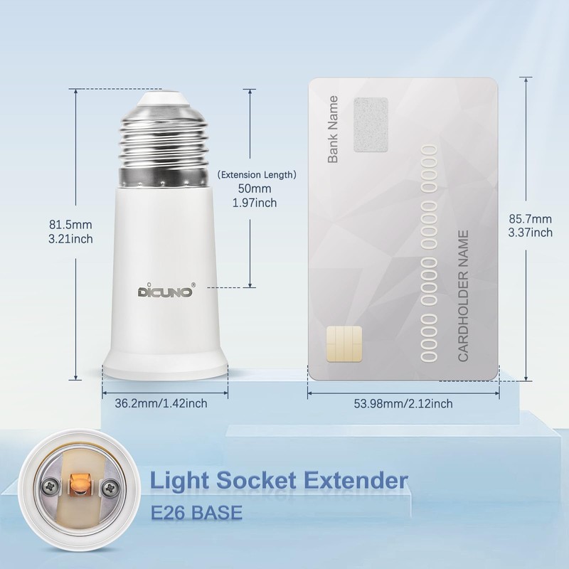 DiCUNO E26 Socket Extender, E26 Standard Medium Base Lamp Bulb