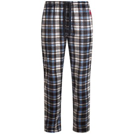 U.S. Polo Assn. Men's Pajama Pants - Soft Fleece Plaid Lounge Pants Sleepwear Bottoms for Men with Pockets (Sizes: S-XL), Size Large, Grey/Blue Plaid