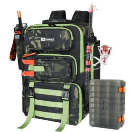 ayamaya Fishing Backpack, 40L Tackle Backpack with Rod Holders & 2 Tackle Trays, Large Water-resistant Fishing Bag Equipments