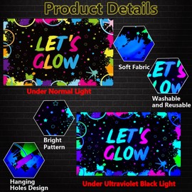 Glow Neon Birthday Backdrop - Let's Glow Banner for Black Light Themed Party Photography Background, Splatter Paint Photo Booth, 5.9x3.9ft (71 x 47 Inch)