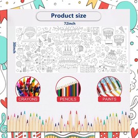 Quimoy Giant Coloring Poster, 72 x 30 Inches Happy Birthday Tablecloth, Birthday Table Decorations in Activities Games for Kids School Classroom Home Party Supplies