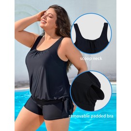 Charmo Womens Plus Size Tankini Sets for Women Two Piece Swimsuits High Waist Swimming Costume Padded Swimwear with Pockets Black 18