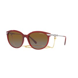 Vogue Eyewear Woman Sunglasses Transparent Opal Dark Red Frame, Polar Grey Gradient Brown Lenses, 56MM