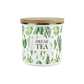 Purely Home Kitchen Herbs Decaf Tea Canister - White & Green Metal Enamel Kitchen Food Storage Container