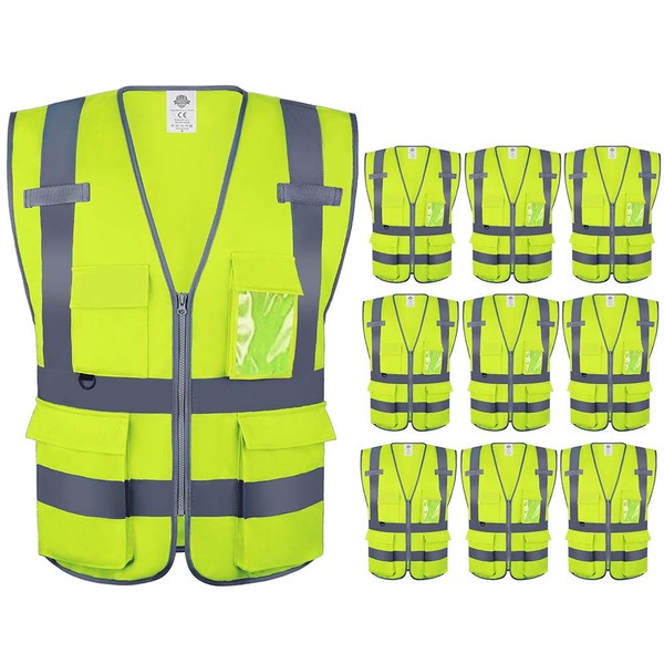 Dazonity High Visibility Safety Vest with Multi Pockets and Zipper,