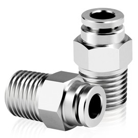 TAILONZ PNEUMATIC 304 Stainless Steel Male Straight 10mm Tube OD x 1/4 BSP Push to Connect Fittings PC10-02 (Pack of 2)