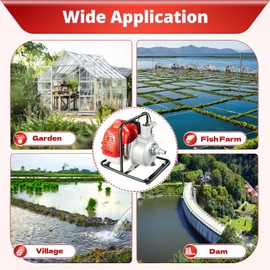 2HP Gas Powered Water Pump 43CC 2 Stroke 7000rmp Water Transfer Pump with 1in Water Inlet Outlet Portable Agricultural Irrigation Transfer Pump for Pool Garden Farm