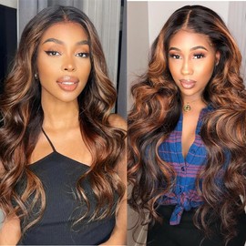 Niciitysi 14 16 18 inch Highlight Body Wave Human Hair Bundles Ombre Two Tone Black Mixed With Brown Bundles Double Weft Brazilian Hair Extensions P1B30 Brown Color