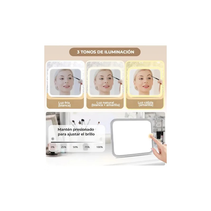 Maletin Estuche De Maquillaje Con Espejo Y Luz Led 3
