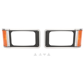 HECASA Headlight Bezels Compatible with 1990-2017 Mack CH613 SFA Hood Truck Headlamp Cover Trim Halogen w/Bulbs Amber Lens Driver & Passenger Side