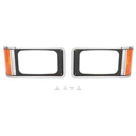 HECASA Headlight Bezels Compatible with 1990-2017 Mack CH613 SFA Hood Truck Headlamp Cover Trim Halogen w/Bulbs Amber Lens Driver & Passenger Side