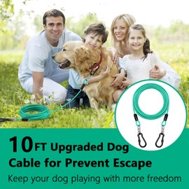 Heavy Duty Dog Tie Out Cable for Outside,10FT Dog Runner Cable with Swivel Hook up to 300lbs,Small-Large Dogs Leash&Chains for Yard,Rust Proof Dogs Lead Line for Outdoor Camping (Green Cyan, 10FT)